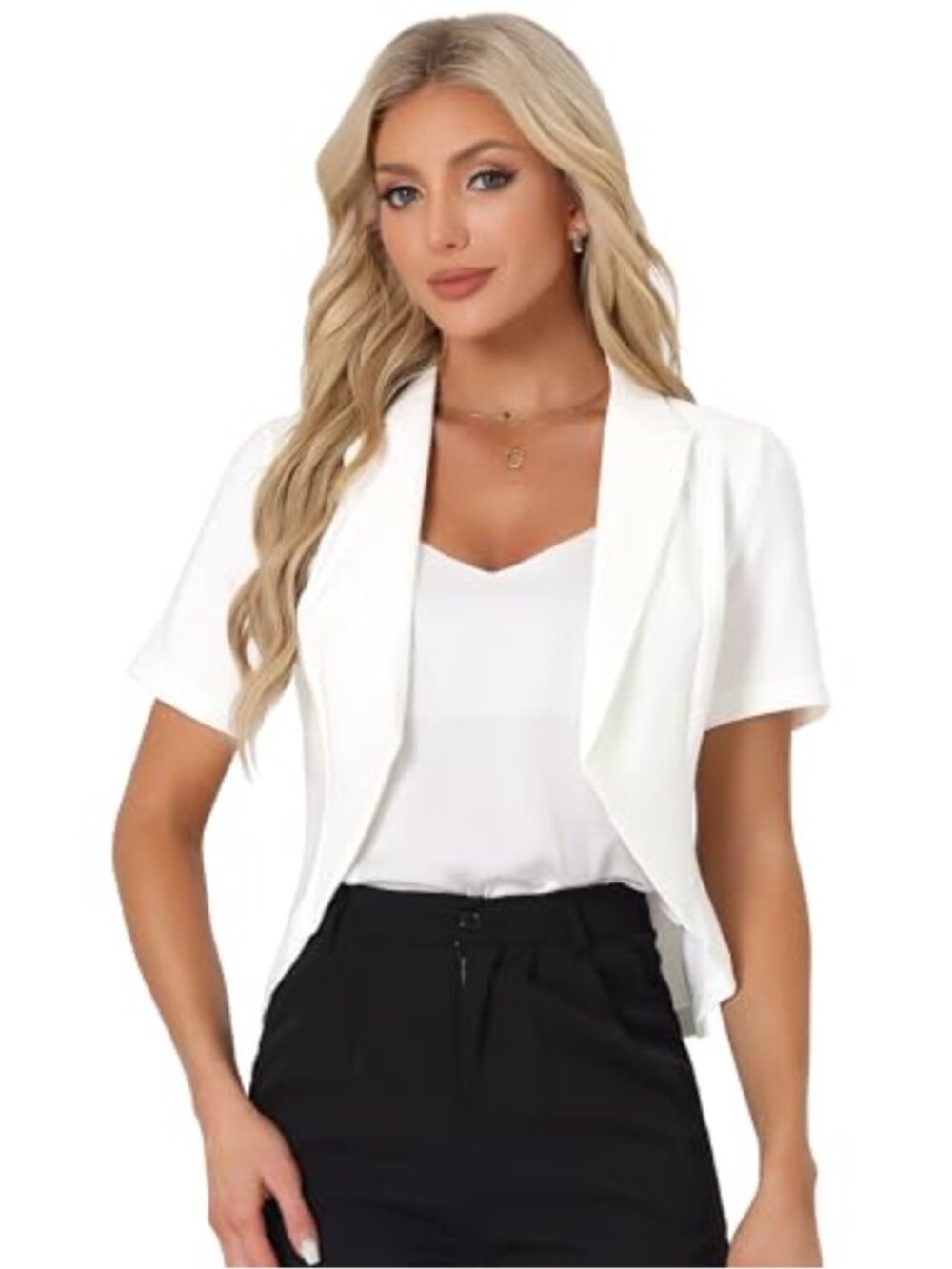 Short Sleeve Open Front Cropped Business Casual Blazer